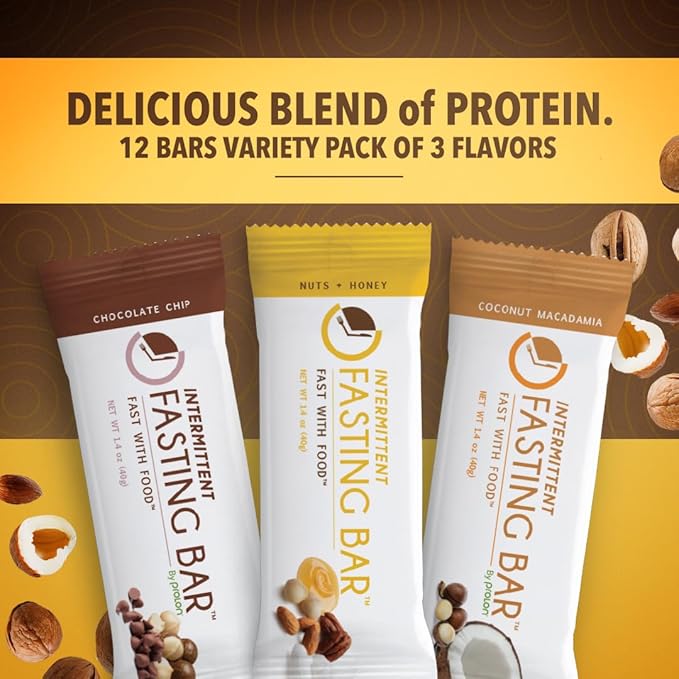 Prolon Fasting Bars | 5g Protein, 7g Fiber | Keto-Friendly, Gluten-Free, Dairy-Free, Plant-Based | Nutrition for Intermittent Fasting | Variety Pack | Nuts & Honey, Chocolate Chip, Coconut Macadamia (12 Count)