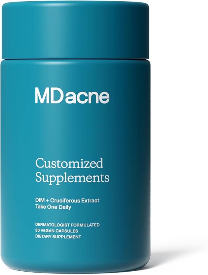 MDacne DIM Skin Clearing Supplements (30 Vegan Capsules) - for Acne Treatment, Estrogen Balance, Hormone Menopause Relief & Bodybuilding, Cruciferous Extract & Bioperine (30 Count (Pack of 1))