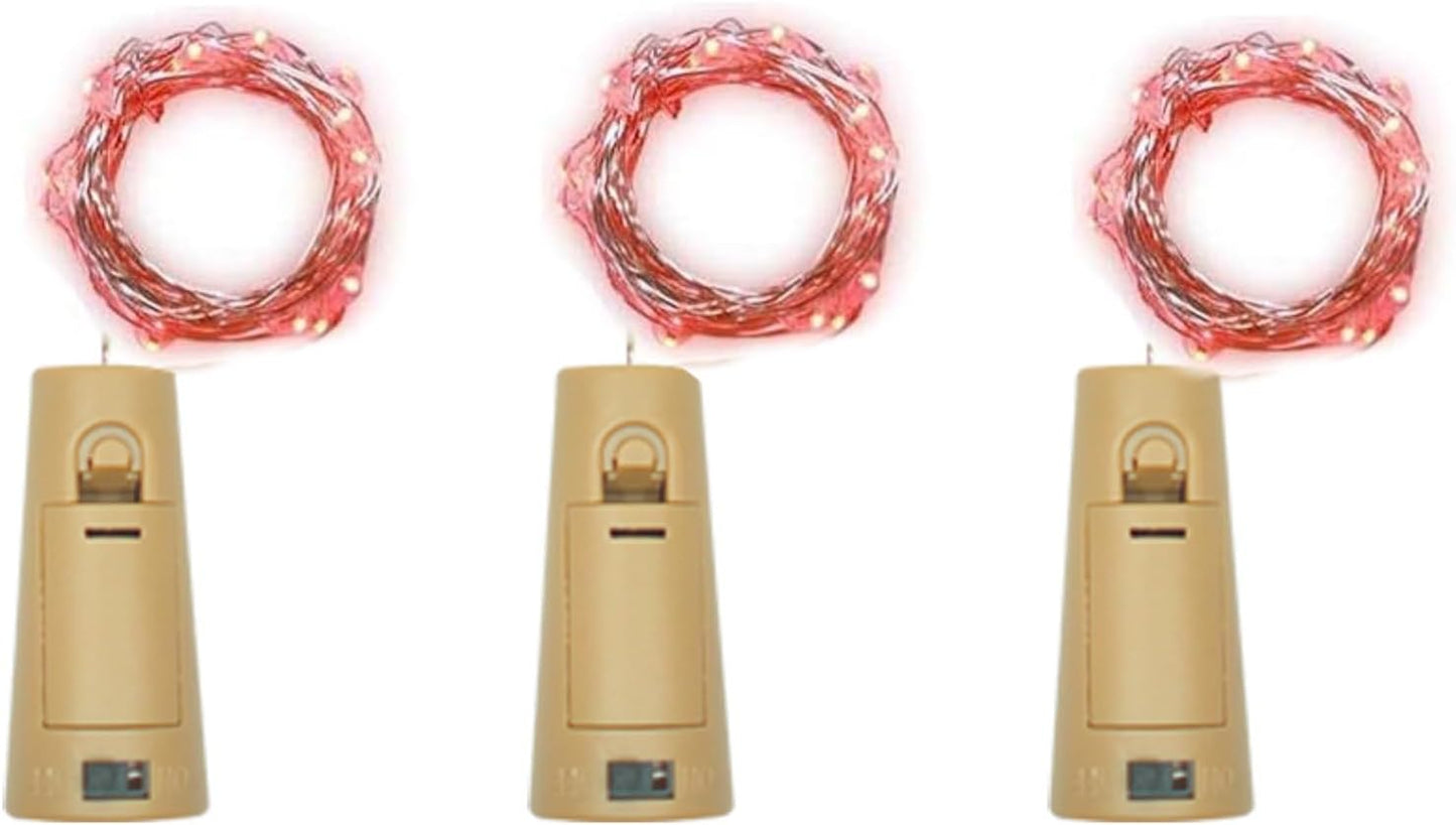 Wine Bottle Lights with Cork, Battery Operated 20 LED Cork Shape Silver Wire Colorful Fairy Mini String Lights(No Bottles) for DIY, Party, Decor, Christmas, Halloween,Wedding (3, Red)