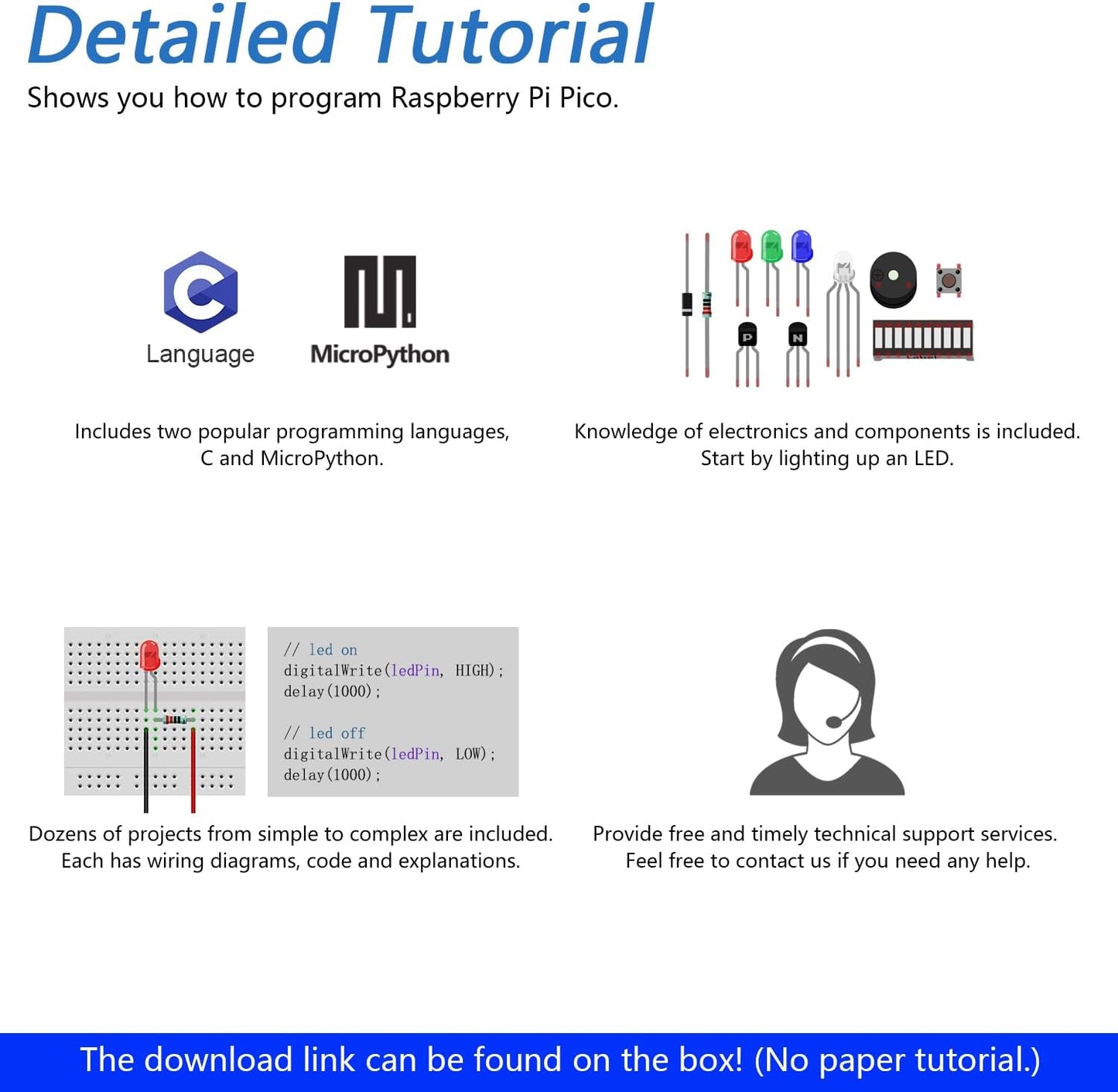 Freenove Basic Starter Kit for Raspberry Pi Pico W (Included), Dual-core Arm Cortex-M0+ Microcontroller, 386-Page Detailed Tutorial, 142 Items, 55 Projects, Python C Code