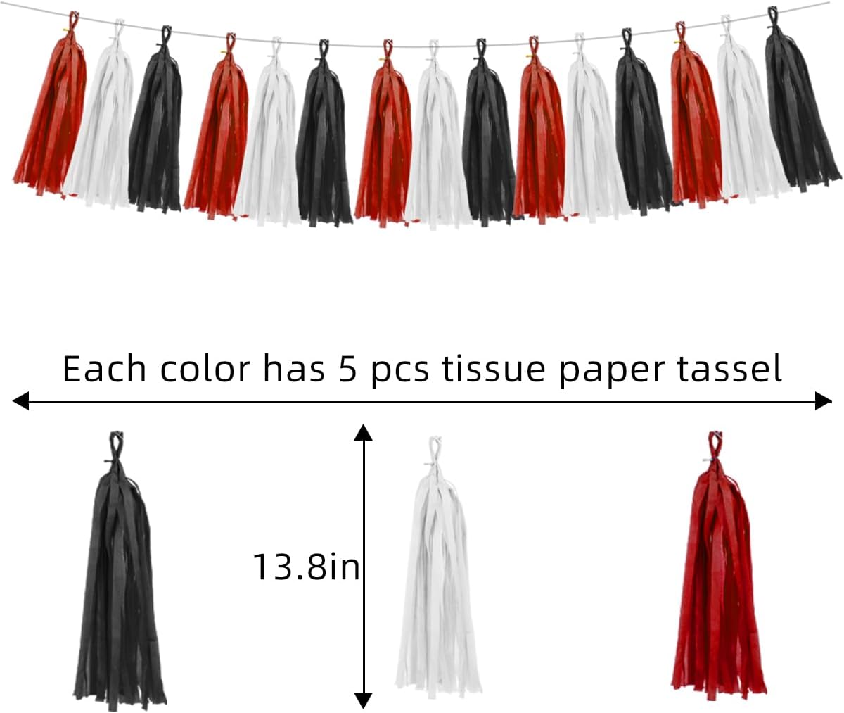 White Red Black Party Decorations - 15Pcs Tissue Paper Tassel Garland Birthday Wedding Graduation Bachelorette Hanging Decor HongTongTong
