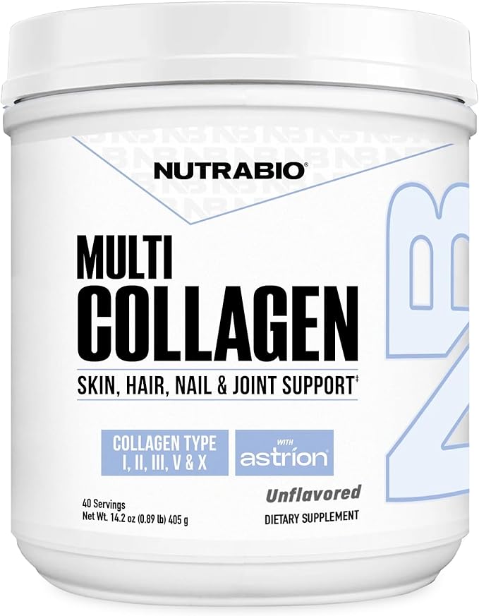 NutraBio Multi Collagen Powder- Hydrolyzed Collagen Peptides for Glowing Hair & Skin- Grass-Fed- Collagen Powder for Women and Men- 40 Servings