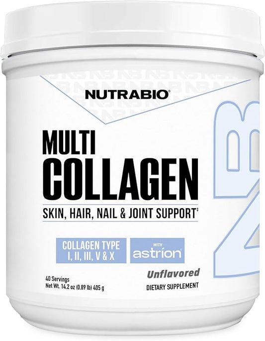 NutraBio Multi Collagen Powder- Hydrolyzed Collagen Peptides for Glowing Hair & Skin- Grass-Fed- Collagen Powder for Women and Men- 40 Servings