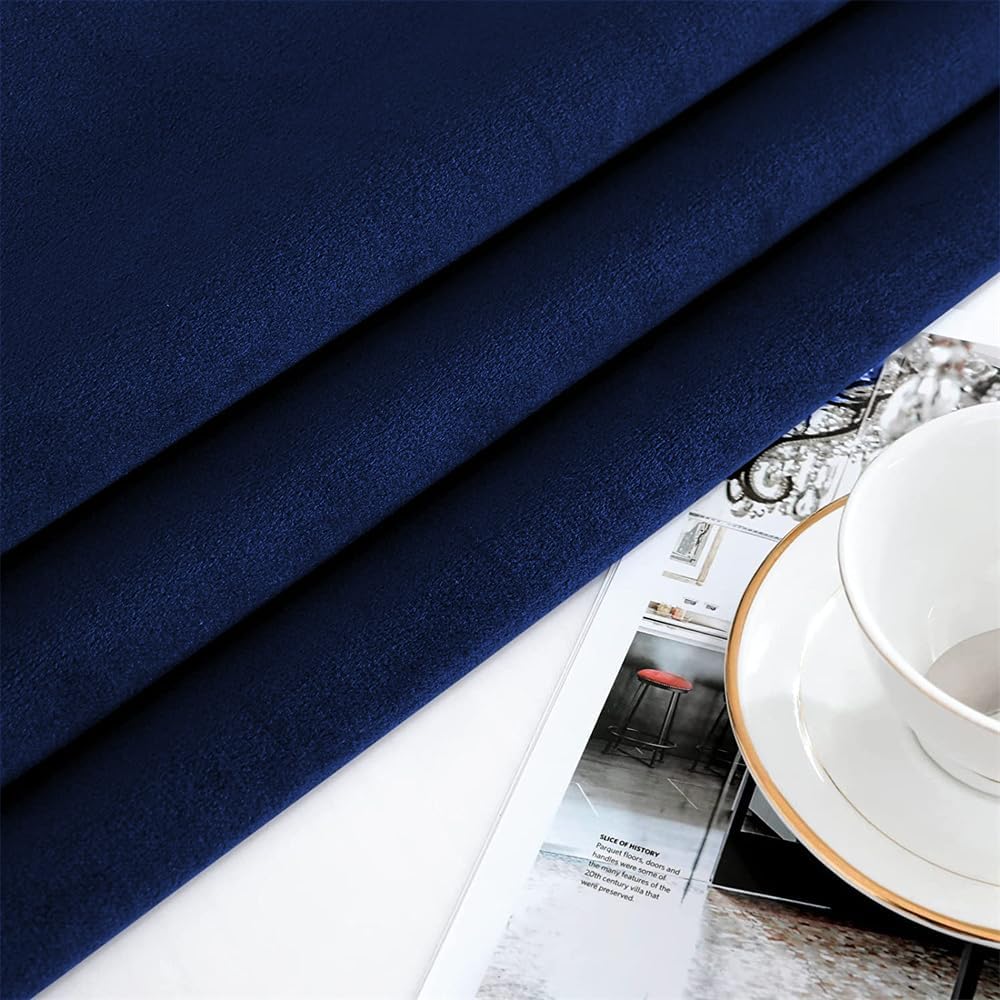 F-CHU Blue Tablecloth Thickset Velvet Tablecloth with Beautiful Gold Tassels Vintage Table Cloth for Home Decor Wedding, Party, Banquet and Events 48" Round