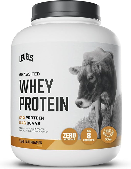 Levels Grass Fed Whey Protein Powder, No Artificials, 24G of Protein, Vanilla Cinnamon, 5LB
