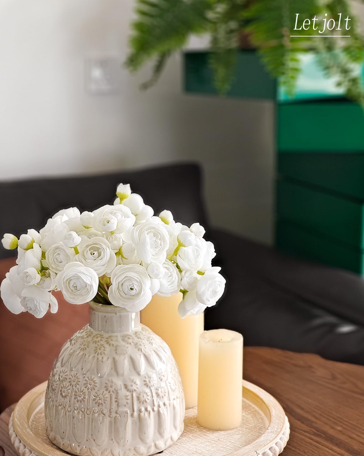 Letjolt Ranunculus Artificial Flower White Silk Flowers Faux DIY Bouquet for Wedding Engagement Centerpieces Arrangements Bridal Shower Decorations Home Decor 18pcs