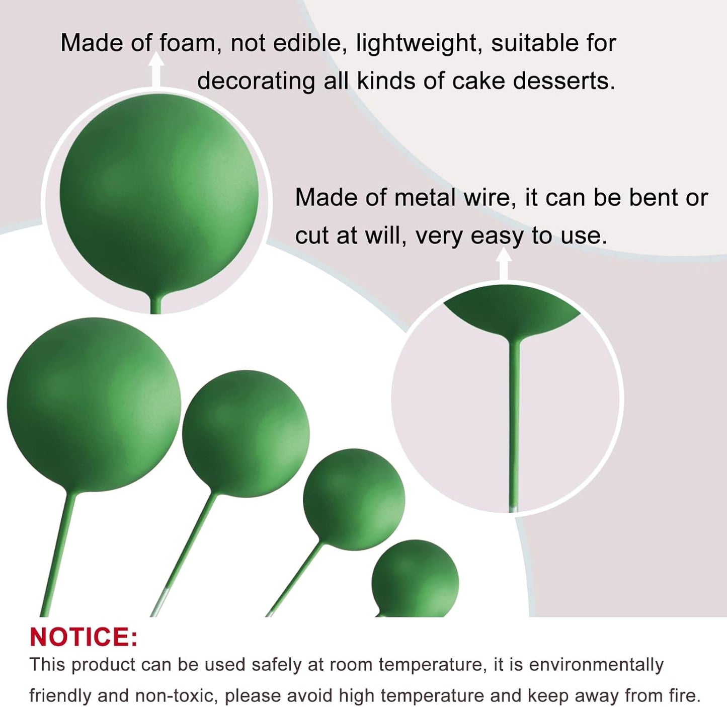 ASTARON 20 Pcs Ball Cake Topper Decorations Mini Balloons Cake Topper Sticks Dark Green Balls Cake Picks Cake Topper Balls Cake Decorations for Christmas Wedding Birthday Cake Decorations