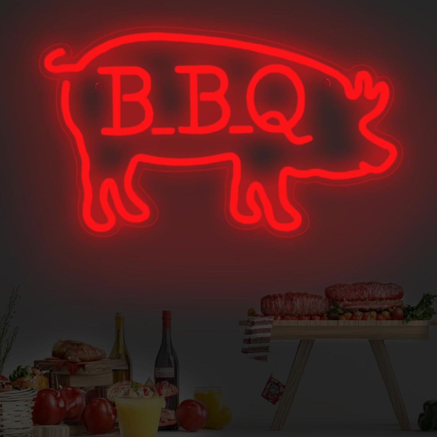 BBQ Pigs LED Neon Sign, Cute Pig LED Light for BBQ Restaraunt Frontstore Decoration, Versatile Wall Decor for Home, Bar, Party, 15.7"x9.1"