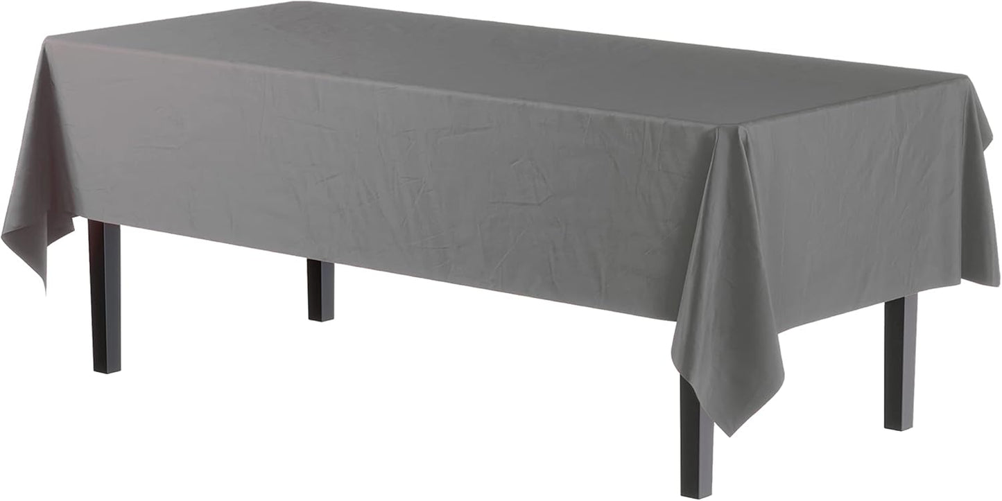 Exquisite 12-Pack Premium Plastic Tablecloth 54 Inch. x 108 Inch. Rectangle Table Cover - Silver
