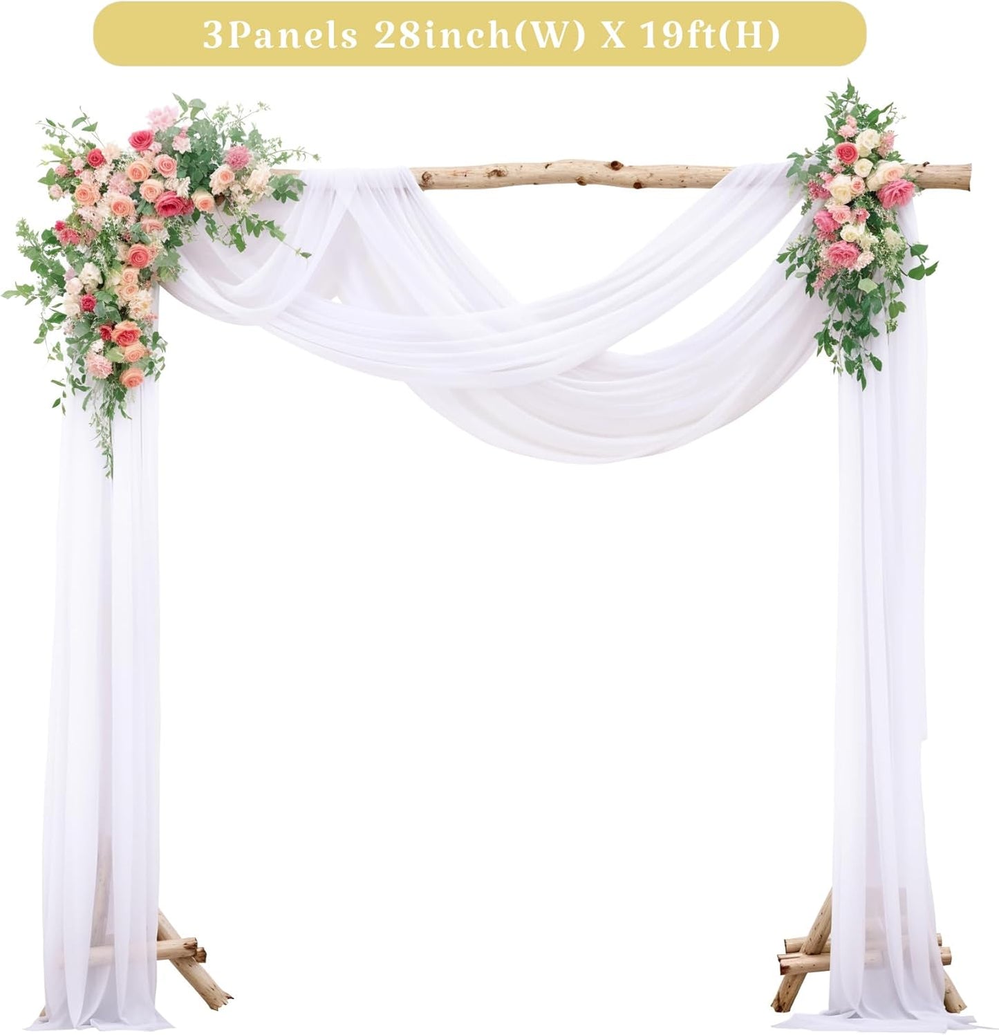 3 Panels Wedding Arch Draping Fabric White Sheer Backdrop Curtain Arch Drape for Wedding Ceremony Reception,Bridal Shower Party Decorations 28" X 19ft
