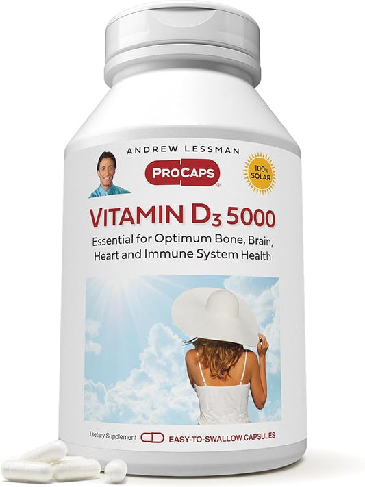 ANDREW LESSMAN Vitamin D3 5000 IU 720 Capsules - High Potency, Essential for Calcium Absorption, Supports Bone Health, Healthy Muscle Function, Immune System, More. Small Easy to Swallow Capsules