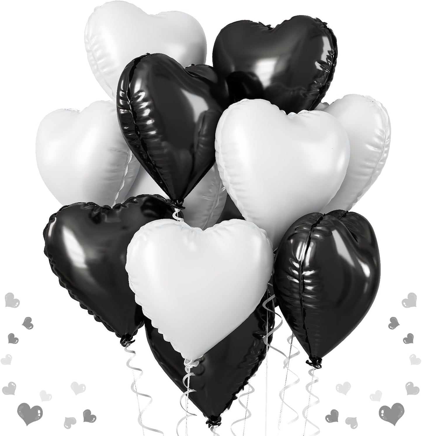Black White Heart Balloons, 18 Inch Large Matt Black and White Heart Shape Foil Helium Balloon for Birthday Wedding Graduation Engagement Baby Shower Valentines Bachelorette Party Decoration