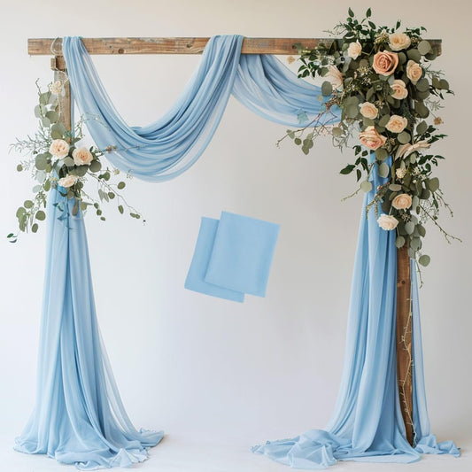 Wedding Arch Draping Fabric 2 Panels 28.7" x 20FT Baby Blue Sheer Chiffon Backdrop Drapes for Wedding Ceremony Birthday Party Bridal Shower Outdoor Decoration