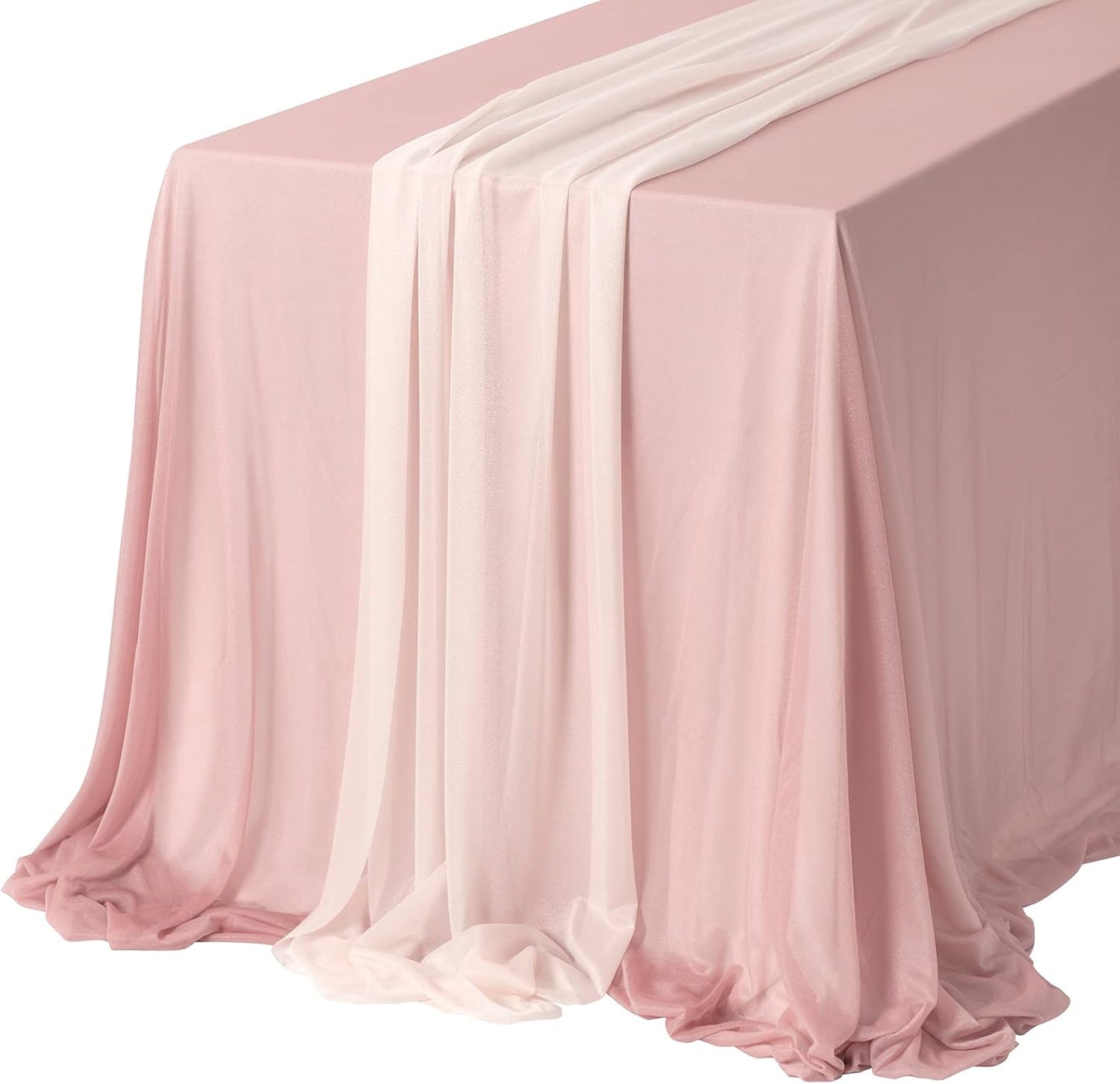 Ling's Moment Sheer Chiffon Table Cloth & Runner Set for 3x4ft Rectangle Table Decor in Dusty Rose & Blush for Wedding Reception and Parties