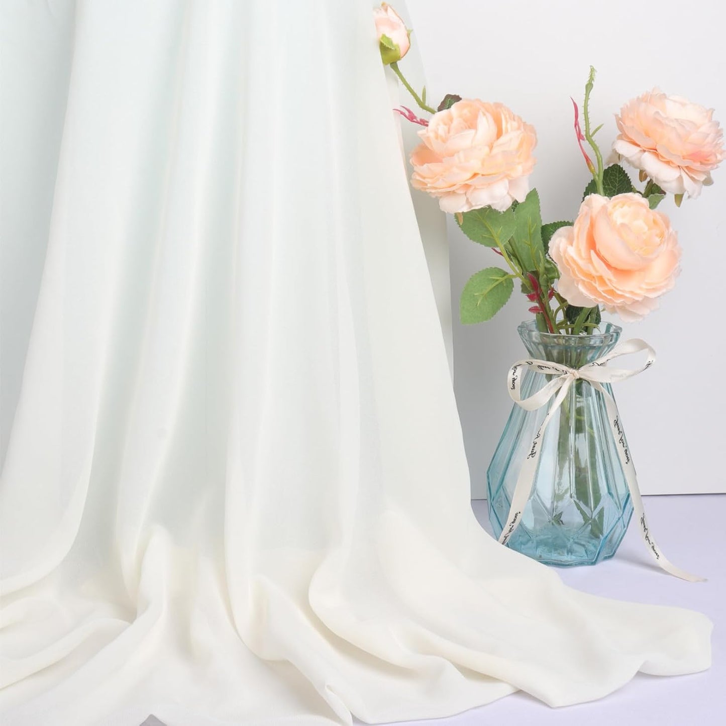 DUOBAO Ivory Ceiling Drapes Sheer Backdrop Curtains 6 Panels 5ftx20ft Reception Halls Drapeing Banquet Room Curtain with Rod Pocket for Wedding Birthday Stage Decoration