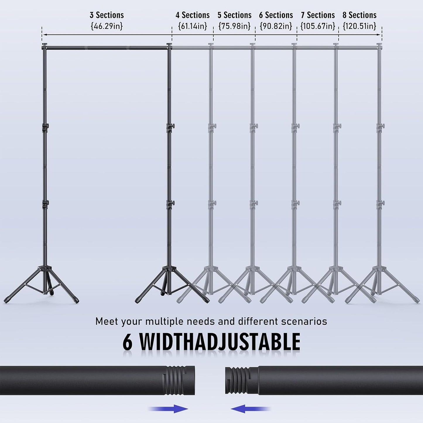 Backdrop Stand Kit - 6 Widths, 10x7.5ft Adjustable Background Stand for Parties & Studio Photography