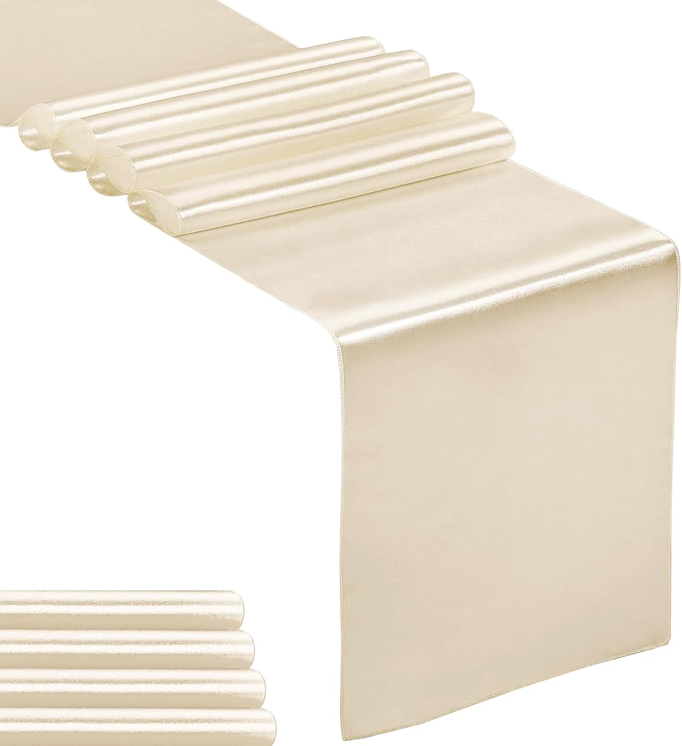 5-Pack Satin Table Runner Champagne 12 x 108 inches Long, Table Runners for Wedding, Birthday Parties, Banquets Decorations（5 Pack, 12x108 Inch, Champagne