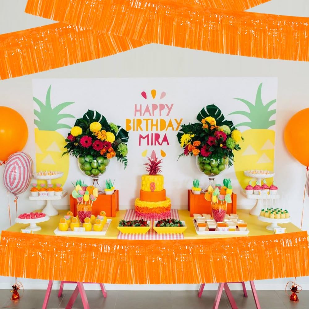 BEISHIDA 3 Packs Metallic Foil Fringe Garland Orange Wall Hanging Tinsel Fringe Banners for Halloween Car Floats Bridal Shower Wedding Birthday Easter Graduation Holiday Party Decoration(30 Feet)