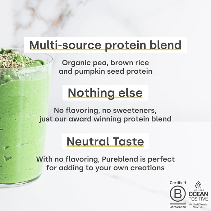 Form Pureblend Protein - Unsweetened and Unflavored Vegan Protein Powder - 15g of Plant Protein Powder Unflavored per Serving. Perfect for Your Smoothies, Cooking and Baking
