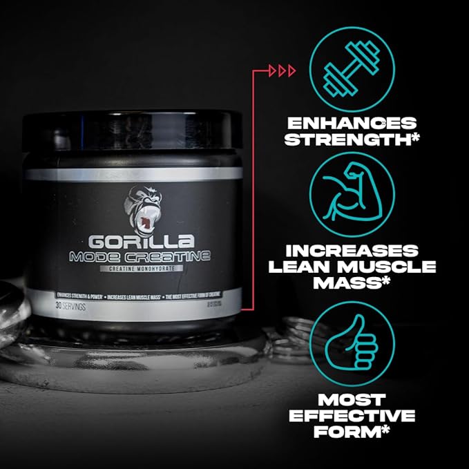 Gorilla Mind Creatine Monohydrate Micronized Powder, Improved Muscle Size, Power Output and Strength, 5 Grams per Serving, 100 Servings