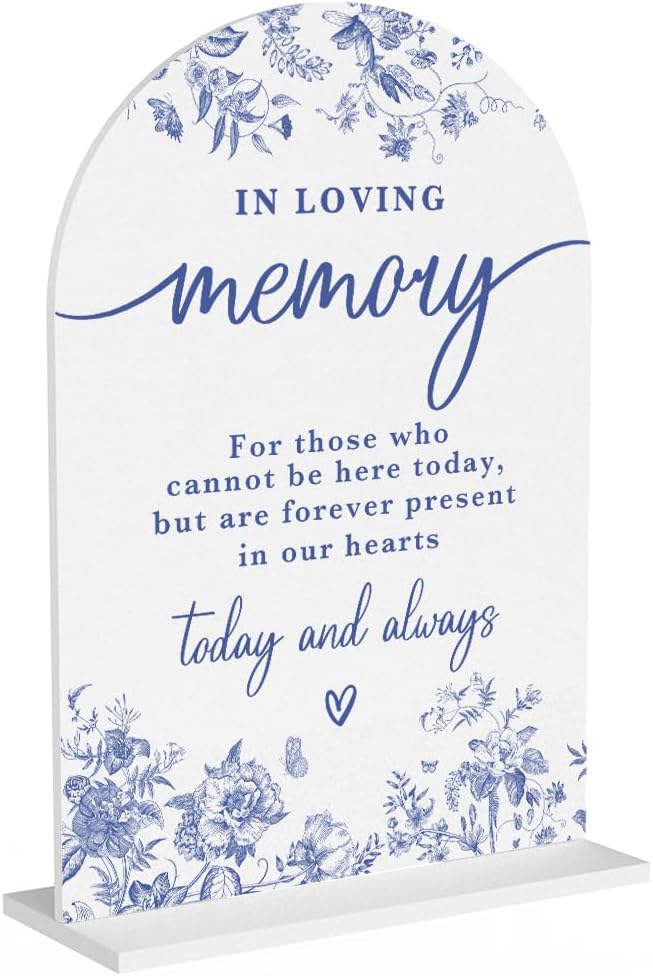 Acrylic Wedding Signs, Dusty Blue Wedding Decor, Blue Weddings Decor, In Loving Memory Signs for Reception, Modern Calligraphy Arch Acrylic Table Top Sign for Weddings Parties Dinners (White)