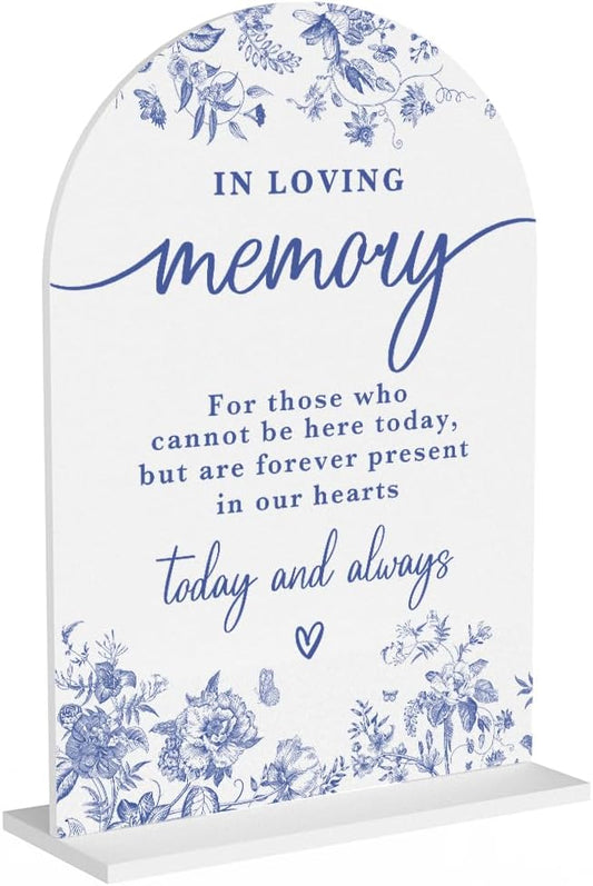 Acrylic Wedding Signs, Dusty Blue Wedding Decor, Blue Weddings Decor, In Loving Memory Signs for Reception, Modern Calligraphy Arch Acrylic Table Top Sign for Weddings Parties Dinners (White)