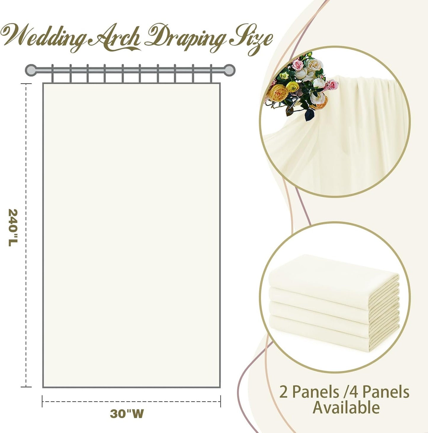 SiinvdaBZX 2 Panels Wedding Arch Draping Fabric 30" x 20Ft Ivory Sheer Chiffon Fabric Outdoor Extra Long Decorative Drapery Fabric for Party Ceremony Ceiling Curtain Backdrop