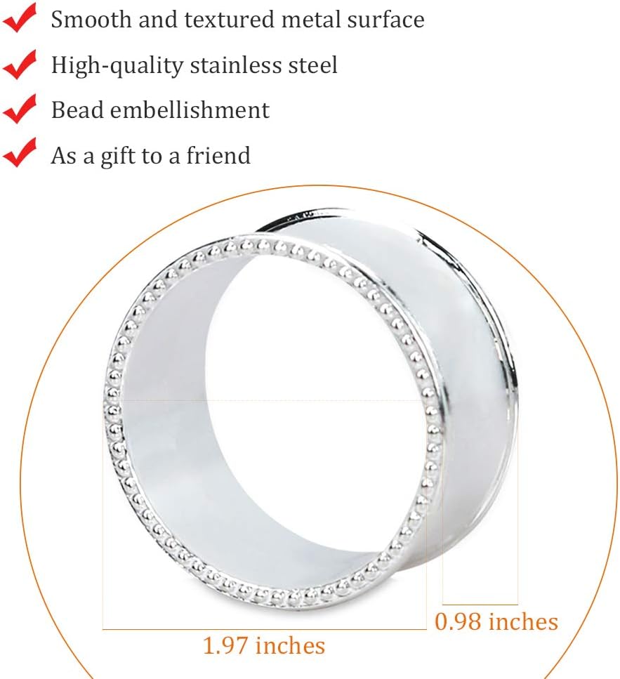 20 Pcs Stainless Steel Bead Side Napkin Rings Delicate Serviette Buckles (Silver)