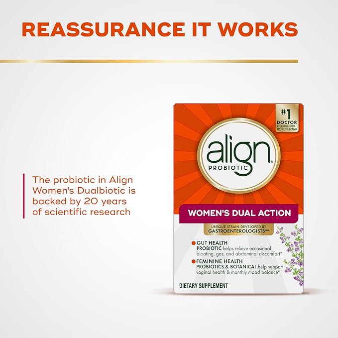 Align Probiotic, Women's Dual Action, Probiotics for Women, Multi-Strain Probiotic with Chaste Tree, Supports Feminine Health*, Relieves Occasional Bloating, Gas, Abdominal Discomfort*, 42 Capsules