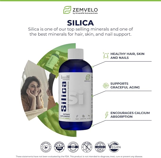 Liquid Ionic Silica - Hair, Skin & Nails Nutrition | Collagen Support | Joint Support for Health Tendons & Cartilage | 8 oz, 48 Day Supply