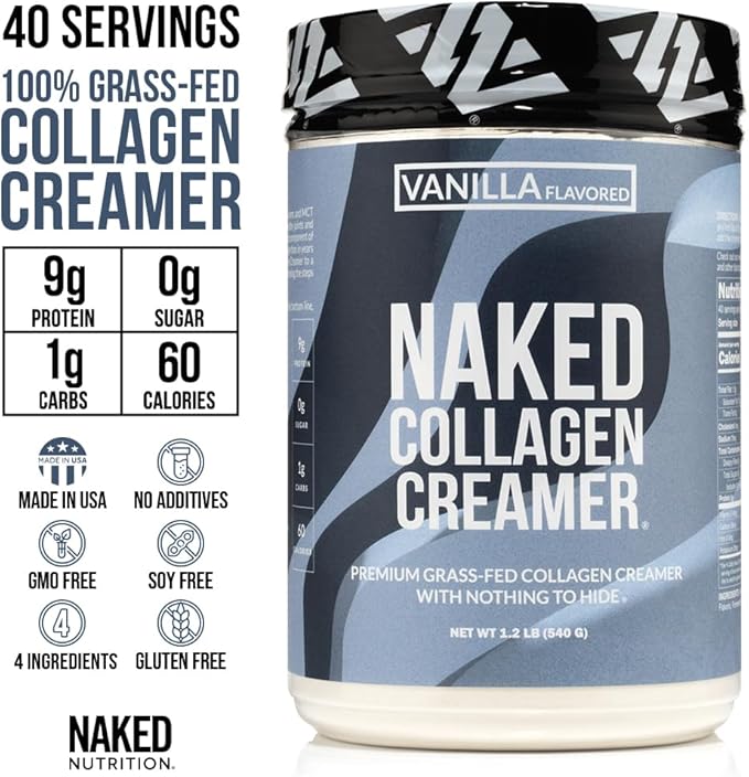 Naked Collagen Coffee Creamer - Vanilla Collagen Creamer For Coffee - Dairy-Free, Gluten-Free, GMO-Free - Support Hair, Skin, and Nails - 40 Servings