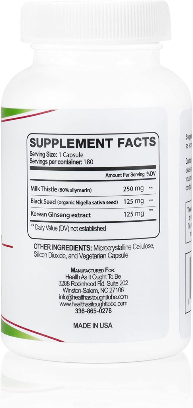 Health As It Ought To Be Liver Syn3rgy Supplement | Physician Formulated Capsules with Milk Thistle, Black Seed, Korean Ginseng | 180 Capsules