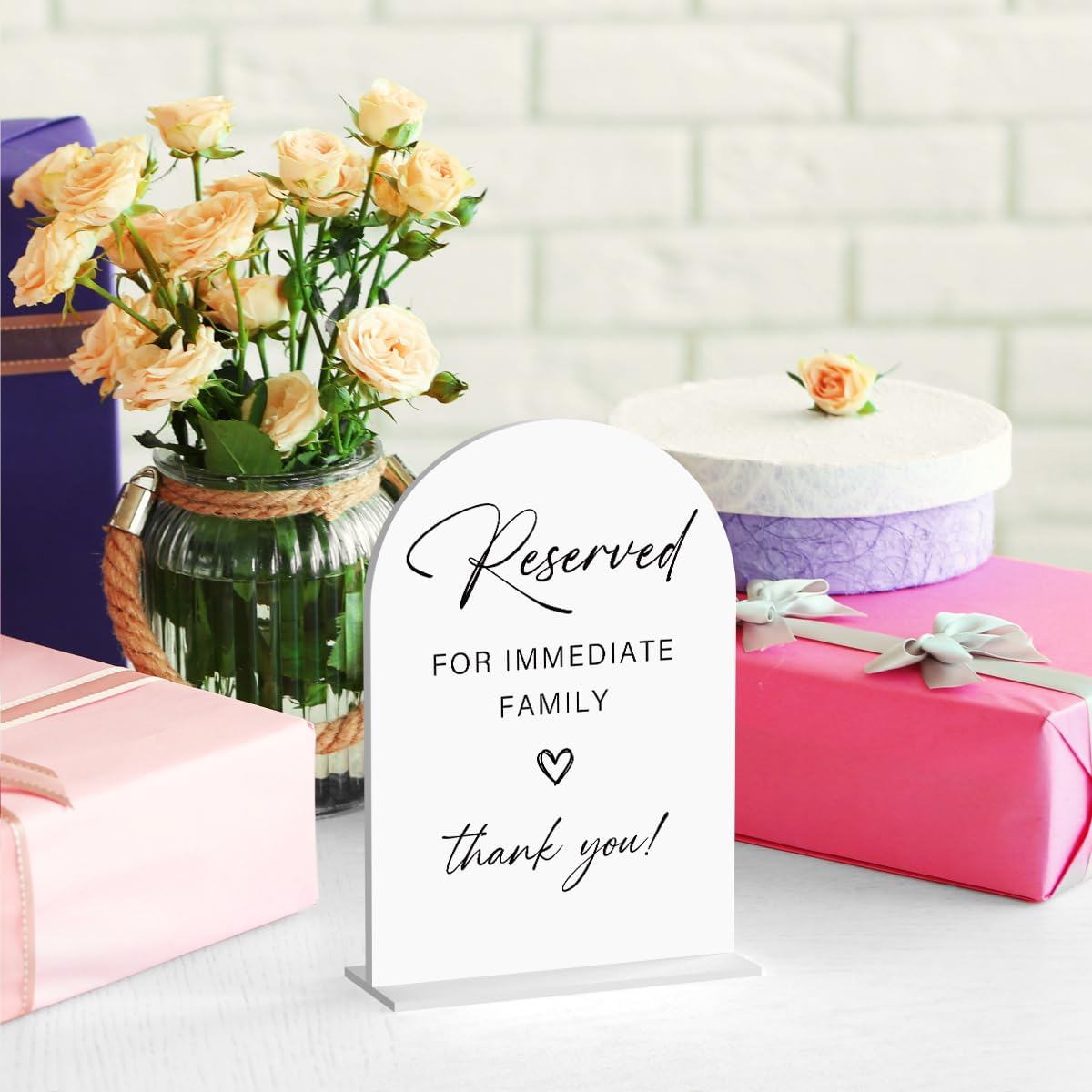 Acrylic Wedding Sign Wedding Signs for Ceremony Reserved for Immediate Family Sign for Wedding, Modern Calligraphy Arch Acrylic Table Top Sign for Wedding Reception and Event Party Table(white）