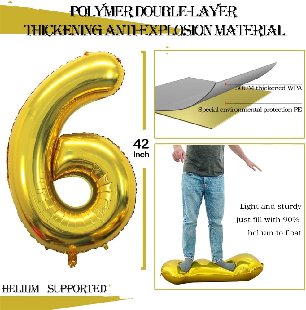 GOER Number 16 Balloons for 16th Birthday Sweet 16 Party Decorations,42 Inch Jumbo Foil Helium 61 Balloons for 61st Birthday Party Decoration (Gold)