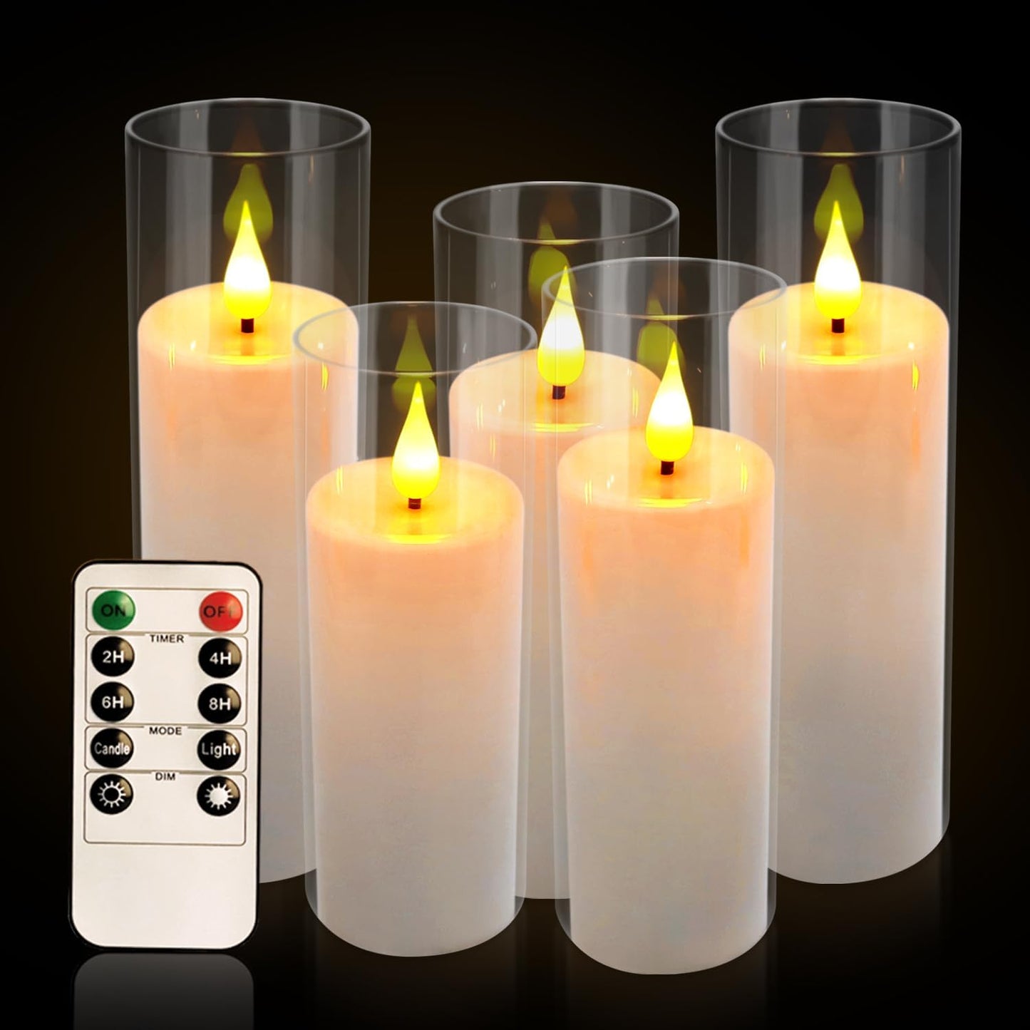 Flameless Candles,Battery Operated LED Candles Ideal for Halloween, Christmas,Home Decor,Home Party Wedding Indoor Outdoor,White 2.2X5“6”6“7”7“H