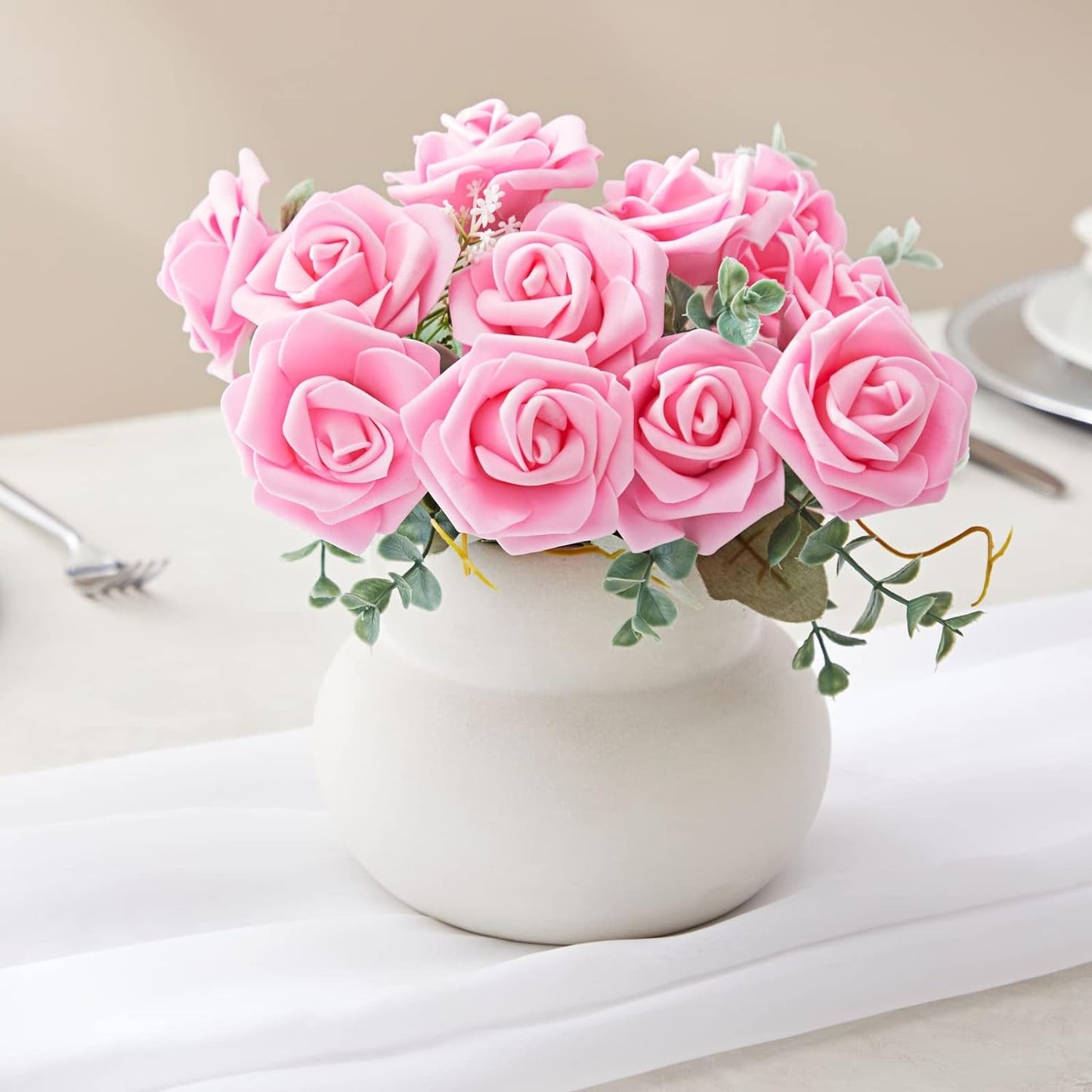 Juvale Pink Roses Artificial Flowers - 100 Pack, 3 in Stemless Foam - Bulk Artificial Blooms for Wedding Decor, Centerpiece Table Decorations & DIY Floral Arrangements