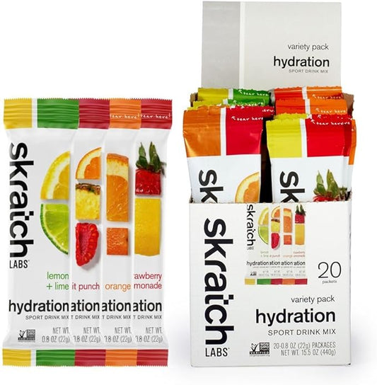 Skratch Labs Hydration Packets - Hydration Drink Mix, Variety Pack (20 Single Serving Packets) - Electrolyte Powder Developed for Athletes and Sports Performance, Gluten Free, Vegan, Kosher