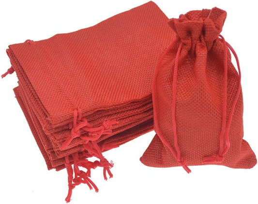 20pcs Burlap Bags with Drawstring, 2.7x3.5 Inch Red Jute Gift Bag Bulk for Christmas Wedding Party Favors, Jewelry and Candy Pouches