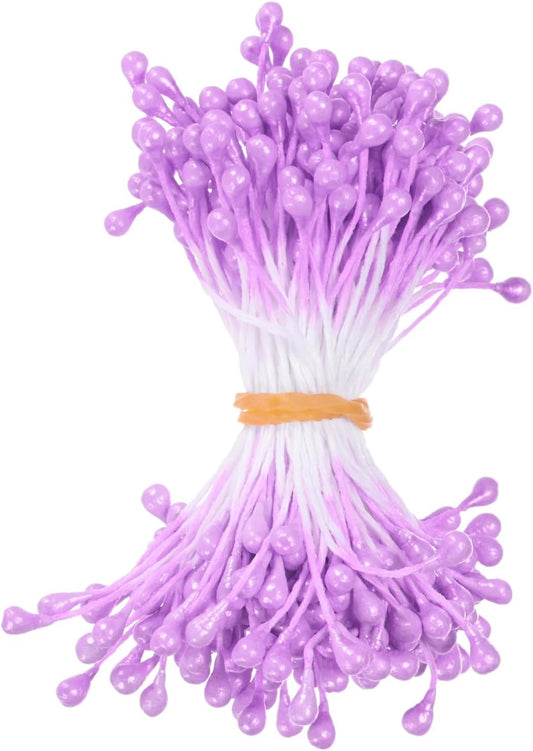 150-Pack Flower Stamens for Crafts, 5mm Double Heads Artificial Pearl Floral Pistil Mini Flower Pollens Stamens for DIY Making/Wedding/Scrapbook Decoration [Light Purple]