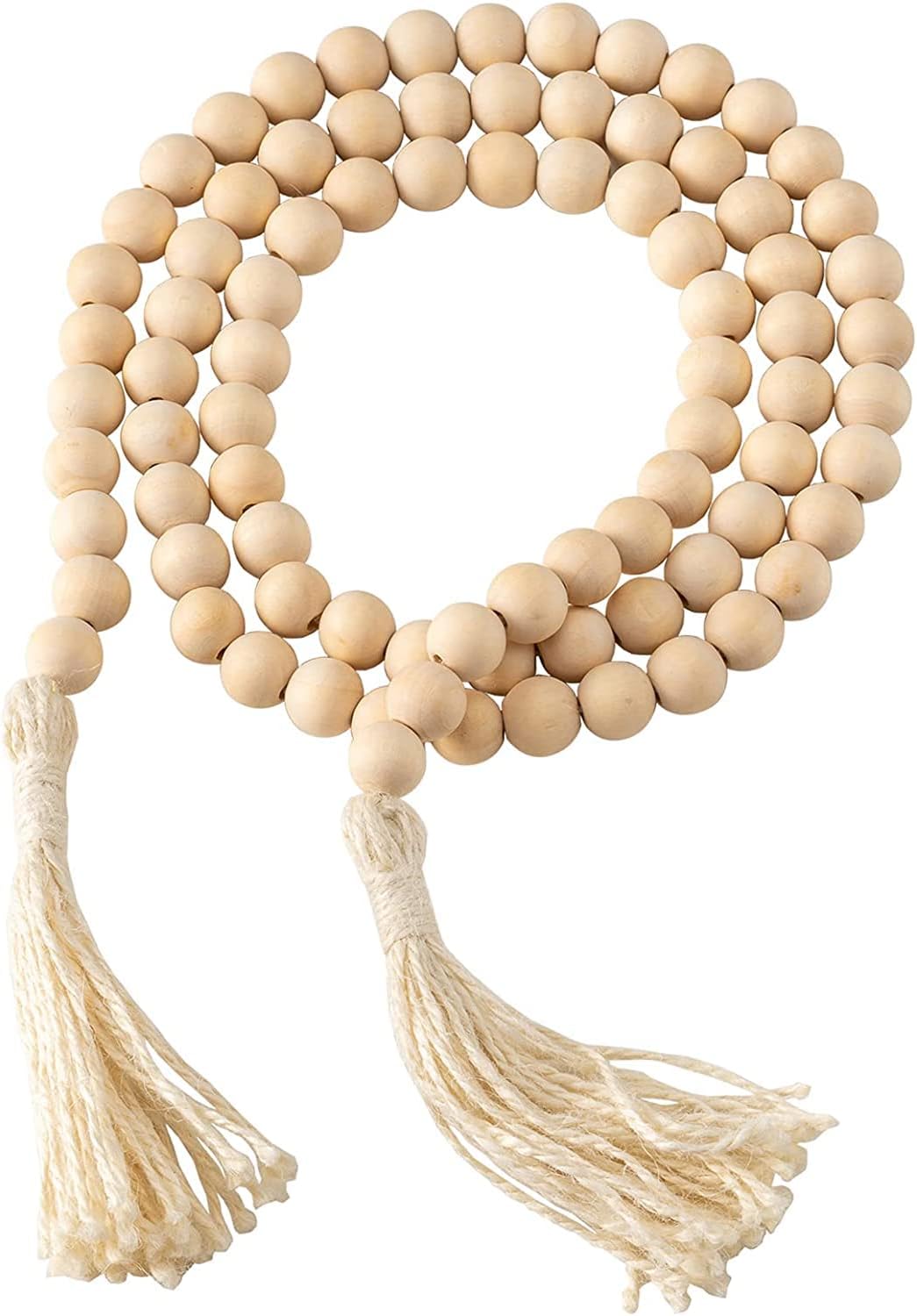 DECORKEY Wooden Beads, 58 Inch Farmhouse Wood Beads Garland for Boho Decor with Tassels, Rustic Country Decor for Coffee Table, Home, Living Room, Bedroom