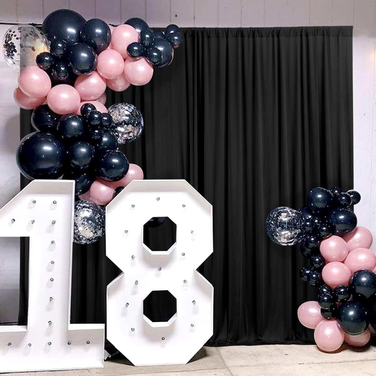 AK TRADING CO. 10 feet Wide x 12 feet Long Polyester Backdrop Drapes Curtains Panels with Rod Pockets - Wedding Ceremony Party Home Window Decorations - (Black)