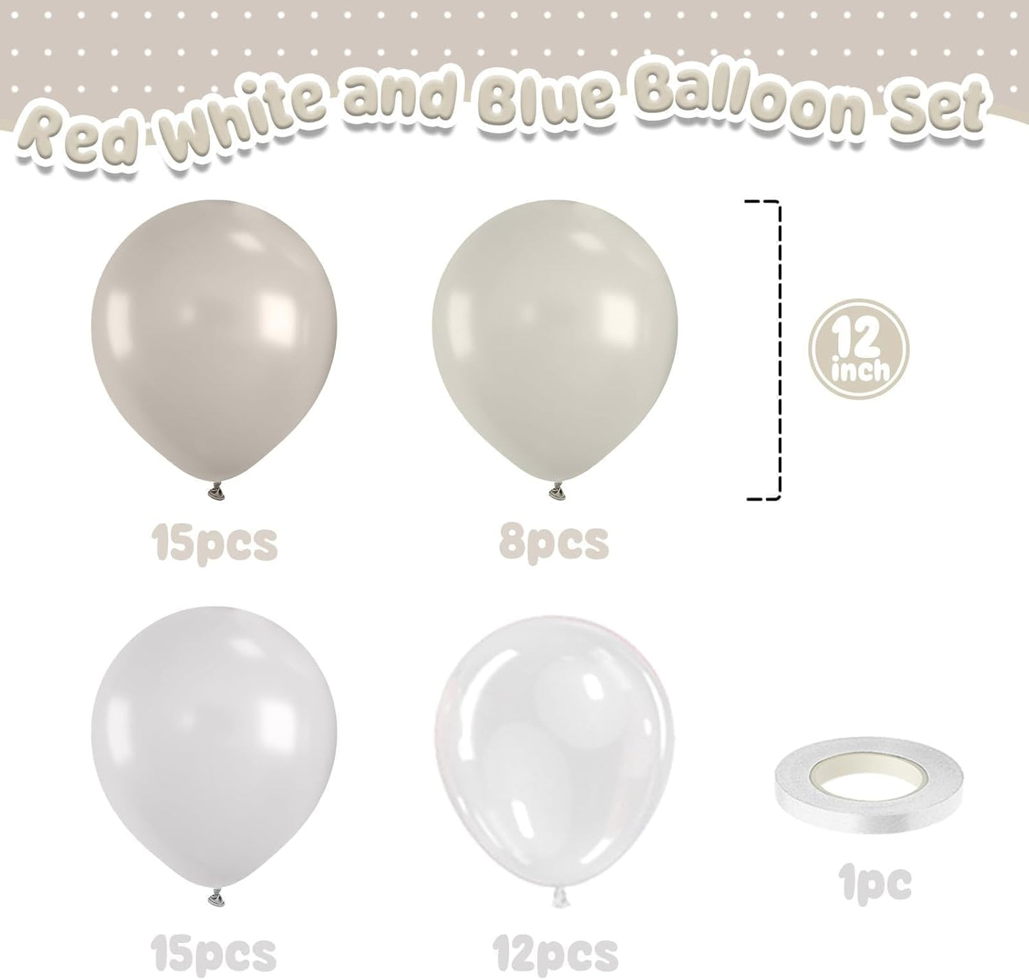 Pearl Balloons,51Pcs 12 Inch Pearl White Double-Stuffed Balloons, Sand White Clear Helium Balloon Set for Birthday Engagement Anniversary Baby Shower Bridal Party Decoration