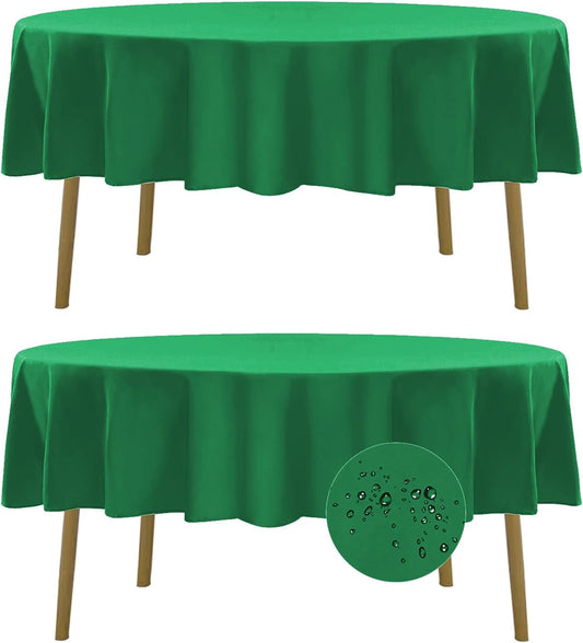 Fokitut 2 Pack Waterproof Round Tablecloth, 90 Inch, Stain Resistant and Wrinkle Polyester Table Cloth, Fabric Table Cover for Kitchen Dining, Wedding, Party, Holiday Dinner-Emerald