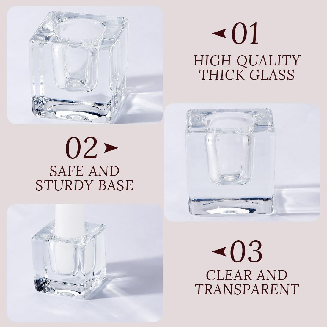 Glass Taper Candles Holders Bulk, Set of 24 Clear Glass Candlestick Holders for Christmas Festival Dinning Table