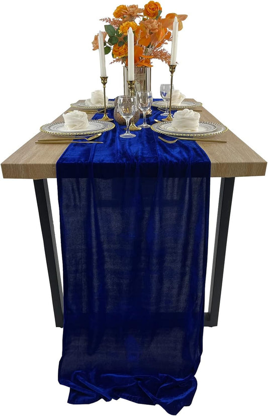 Luxurious Velvet Table Runner, 10ft Wedding Reception Decorations, 20x120inch Soft Velvet Fabric, Table Linen Overlay, Wedding Table Runners (Royal Blue, 20X120inch)