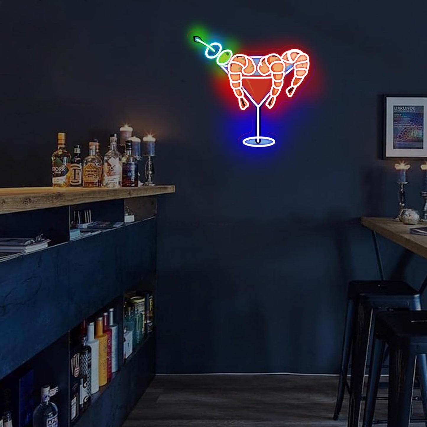 Shrimp Martini Wine Neon Sign, Martini LED Light, Home Party Wall Art, Cocktail Pub Bar Decoration, Gift for Cocktail Lover, 13"x13.8"