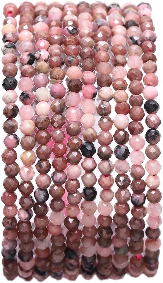Faceted Natural Rhodochrosite Stone Round Loose Semi Gemstone Beads for Jewelry Making 3-3.5mm 38cm