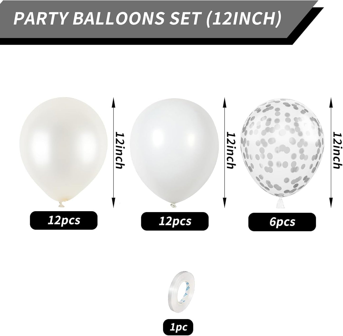 White Balloons, 12 Inch Pearl White Balloons, White Latex Balloons Silver Confetti Balloons For Balloon Garland Arch Wedding Bride To Be Party Birthday Baby Shower Decorations