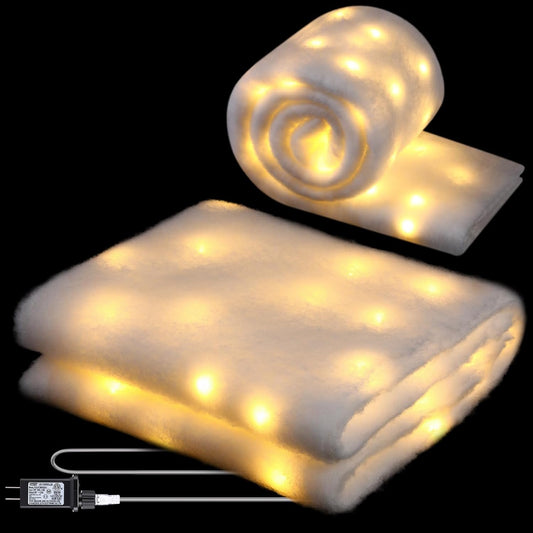 VIHOSE Christmas Snow Blanket with LED Lights String Pre Lit Artificial Fake Snow Blanket Roll Lighted Table Runner for Christmas Tree Village Display Winter Holiday Decor(Warm Light,94'' X 24'')