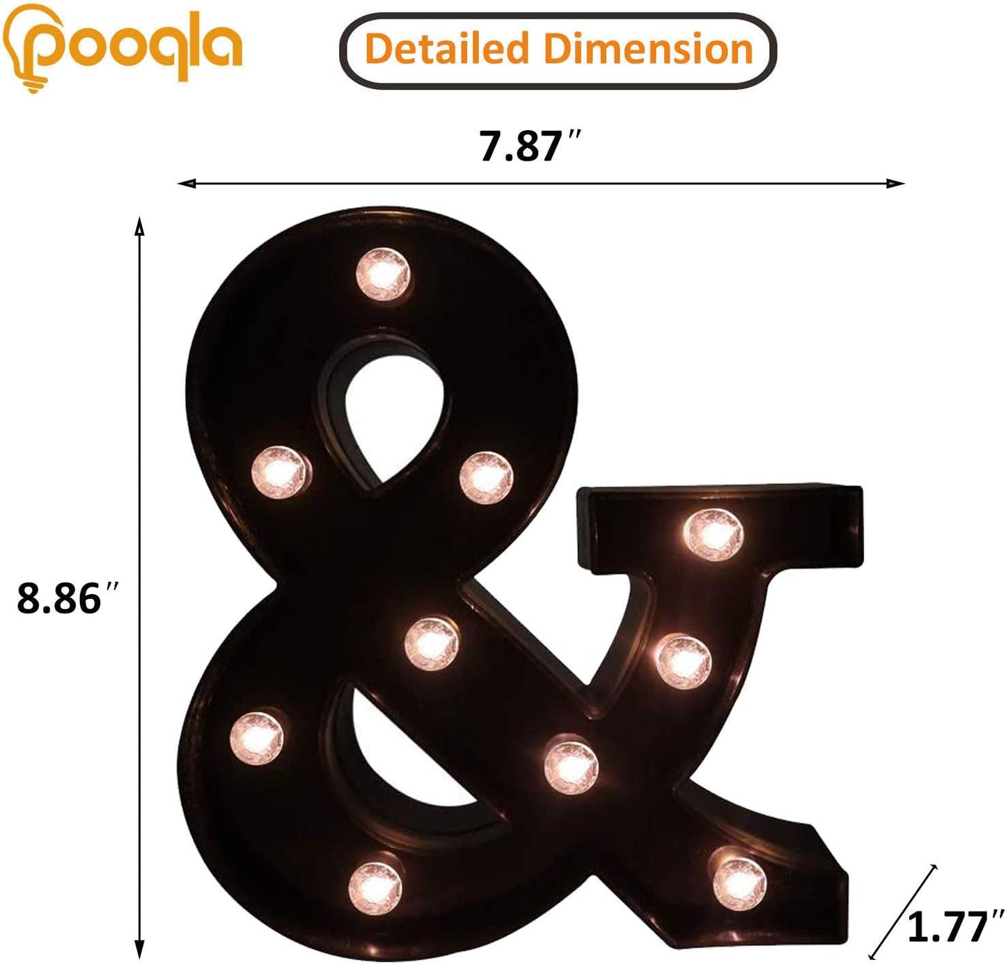 Pooqla LED Illuminated Letter Marquee Ampersand Sign - 8.86 inches High Plastic Ampersand with Lights for Home Decoration & Party